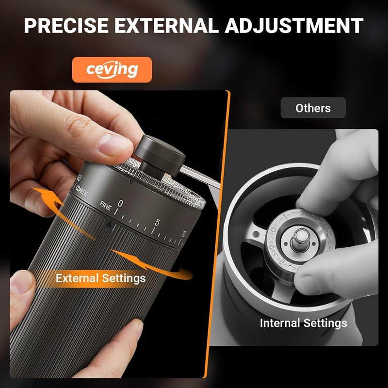 EZVING Mini Manual Coffee Grinder with 40 Adjustable Settings, Portable Hand Coffee Bean Mill with 30g Capacity, Conical Burr Coffee Grinder with Crank for Travel, Camping, Office, Espresso, Pour Over, etc - Image 3